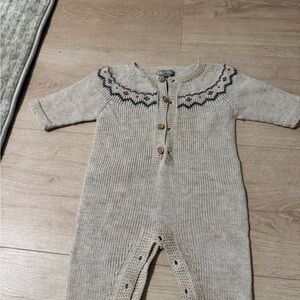 Cream Knit Baby One-Piece with Nordic Yoke made in Spain
